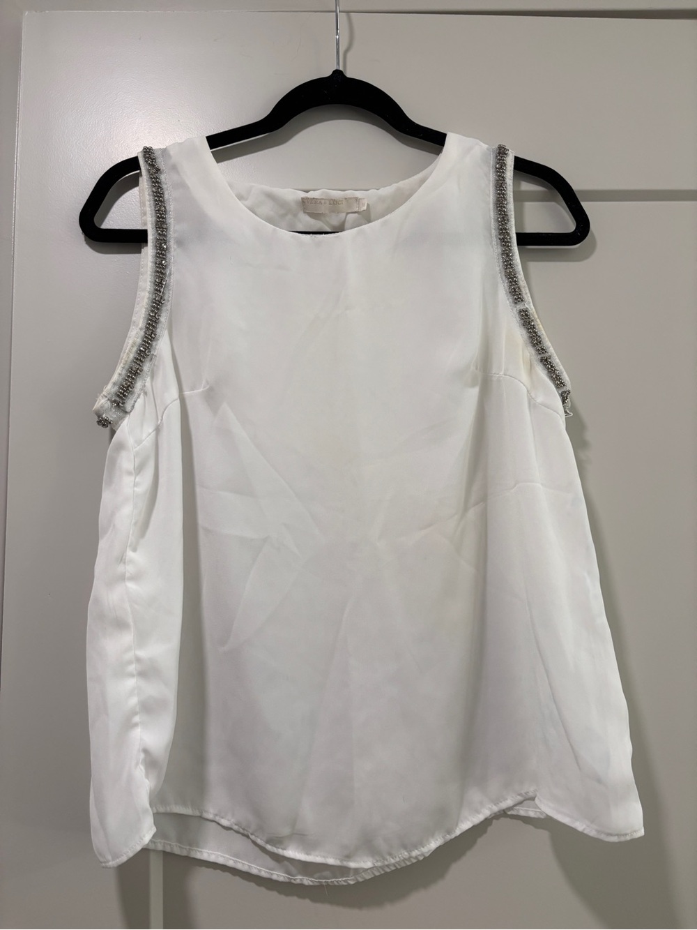 White Sleeveless Blouse Beaded Top